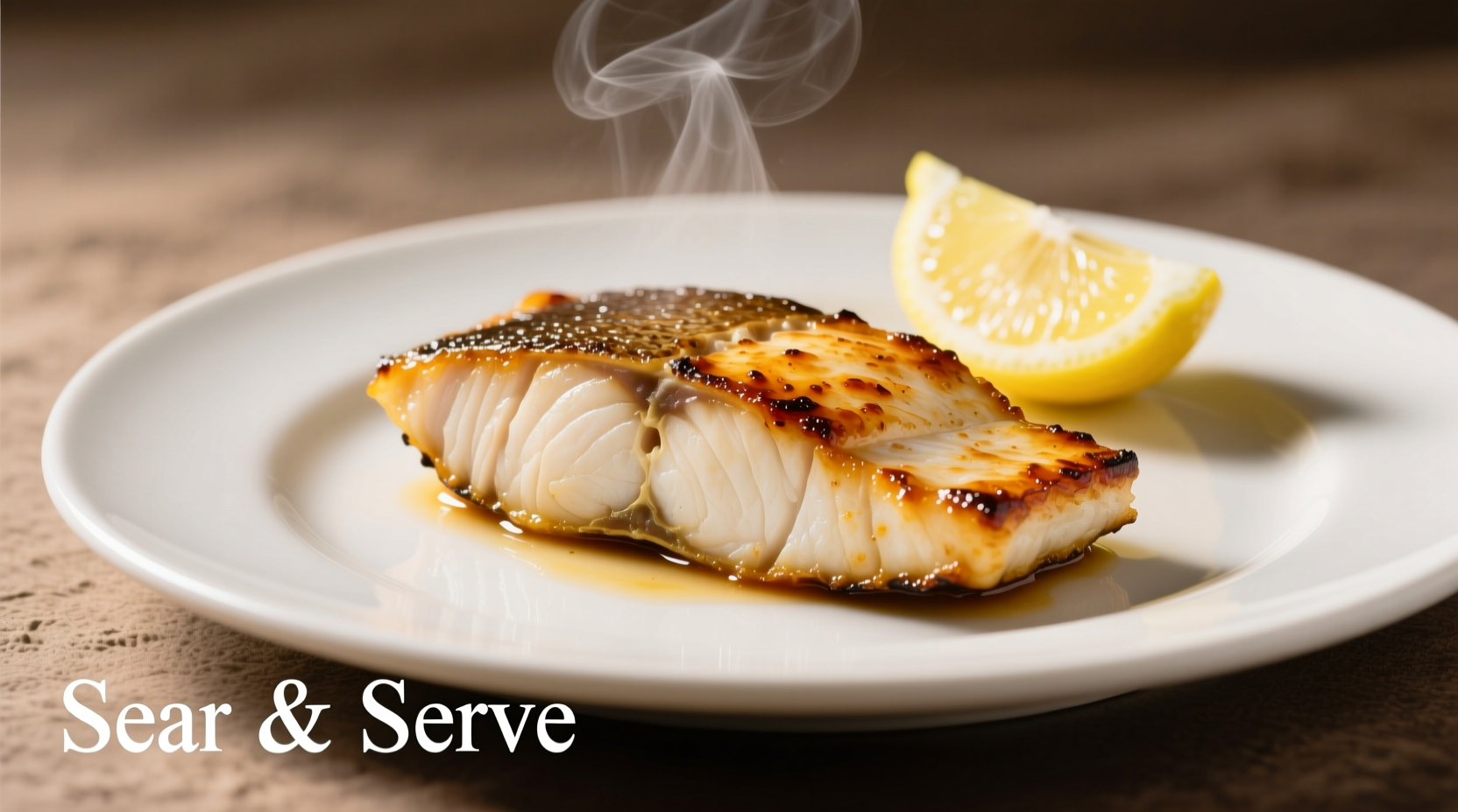 Perfectly seared monkfish with lemon garnish