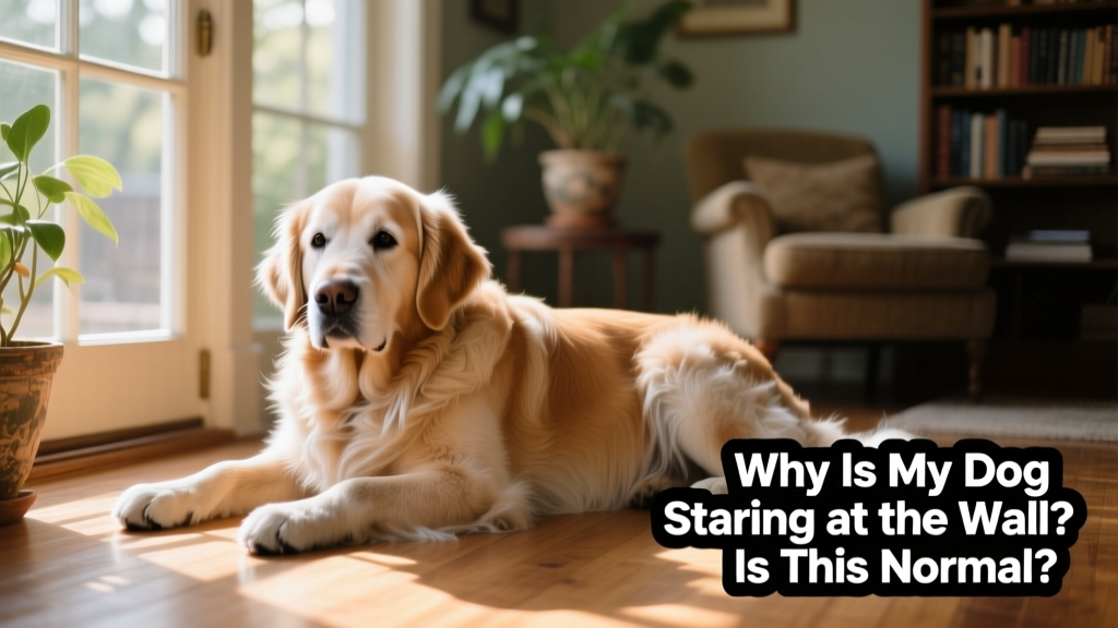 Senior dog gently resting near a sunlit window, looking calm and present—not staring—emphasizing healthy behavior
