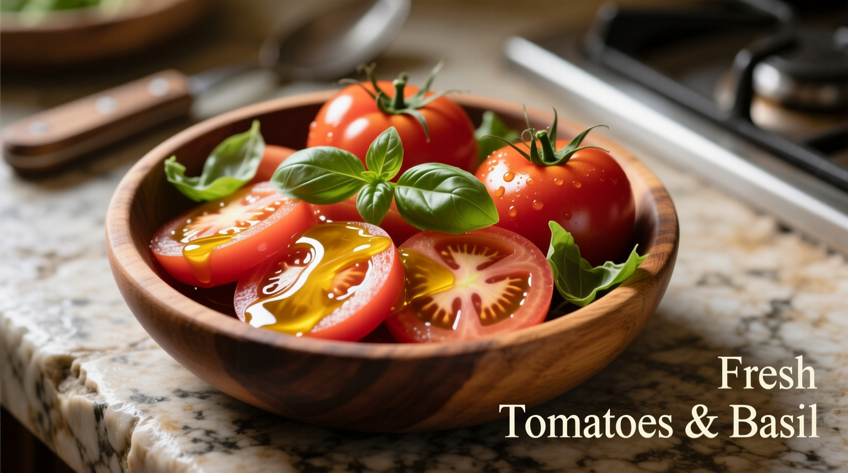 Fresh tomatoes with olive oil and basil