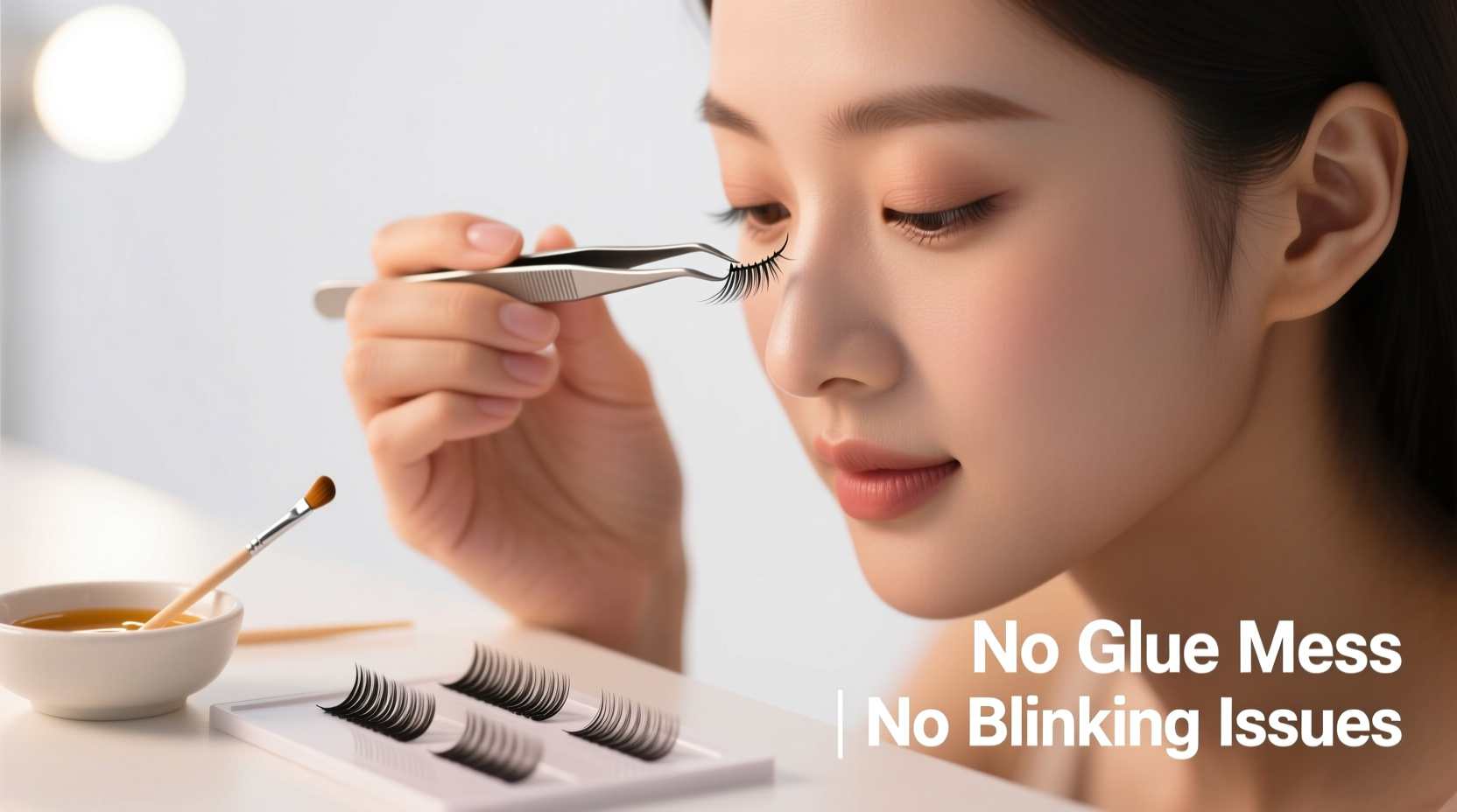 how to apply fake eyelashes without glue mess or blinking issues