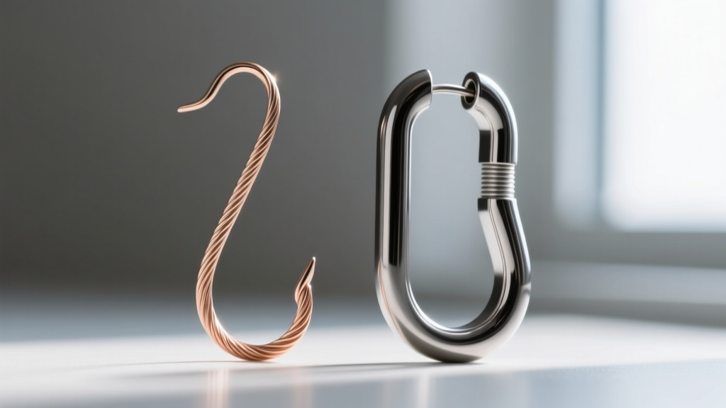 Macro photo comparing a thin 22-gauge nickel wire hook next to a thick 16-gauge surgical steel leverback earring hook