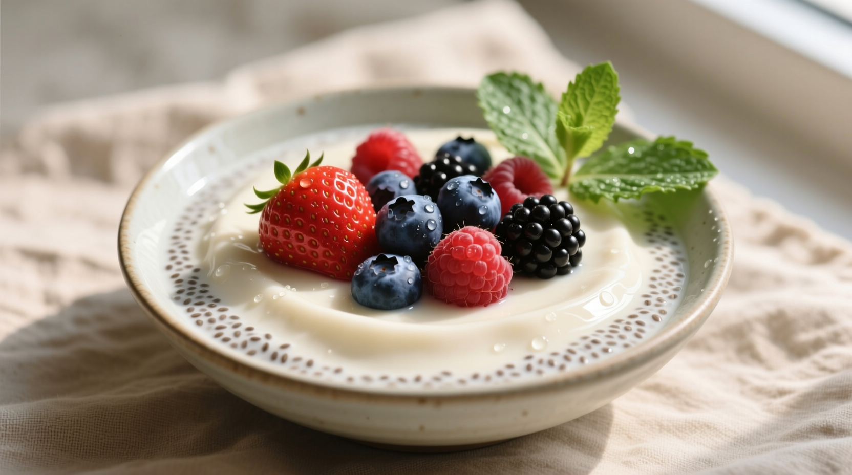 Chia seed pudding with fresh berries topping