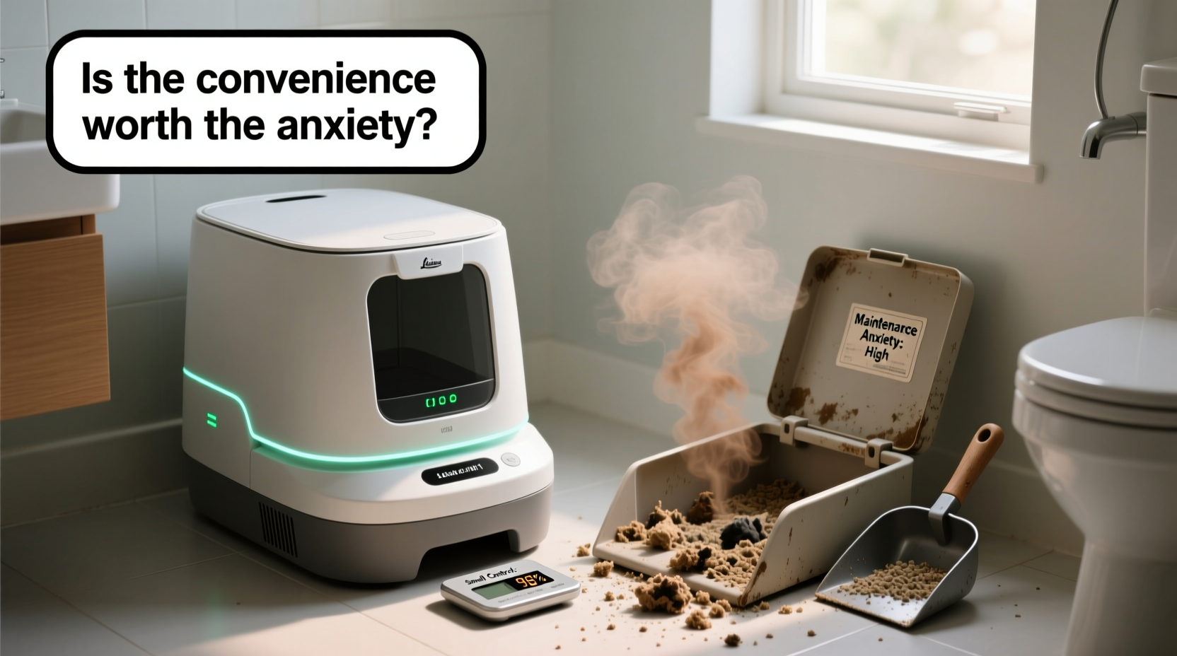 automatic litter box vs traditional scoop is the smell control worth the maintenance anxiety