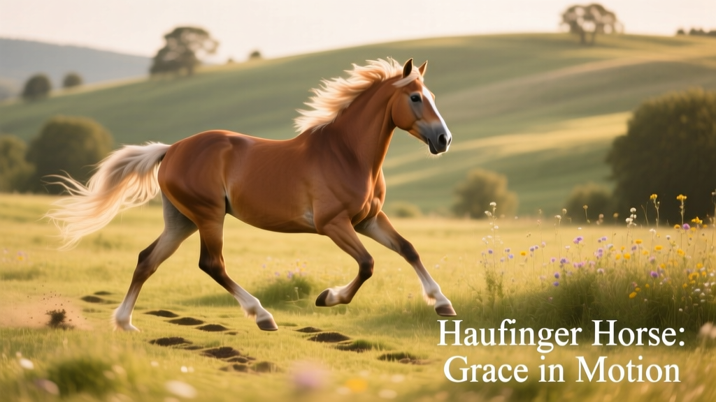 Young Haflinger performing an extended trot in open pasture, showcasing athleticism and grace