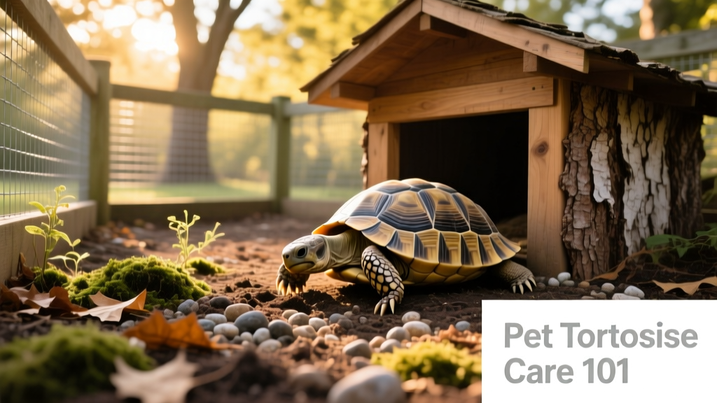 A well-constructed outdoor tortoise pen with buried fencing, shaded shelter, and natural substrate