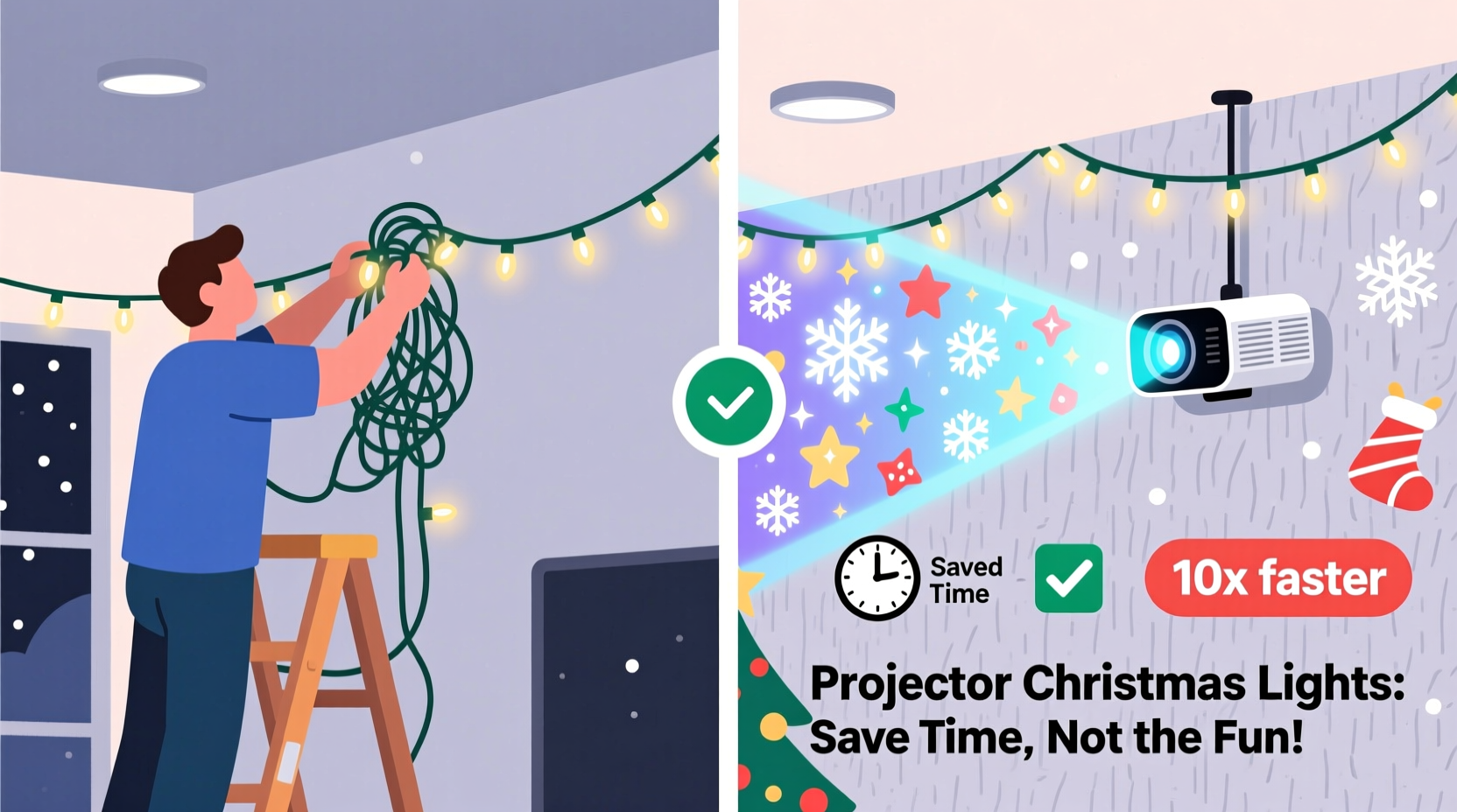 do projector christmas lights save time compared to installing strings manually