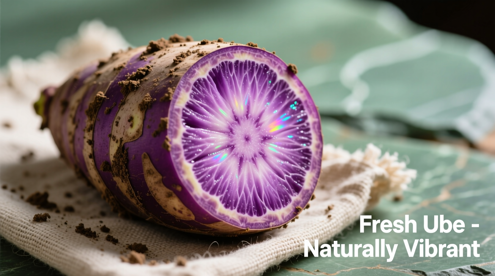 Fresh purple ube yam with vibrant violet flesh