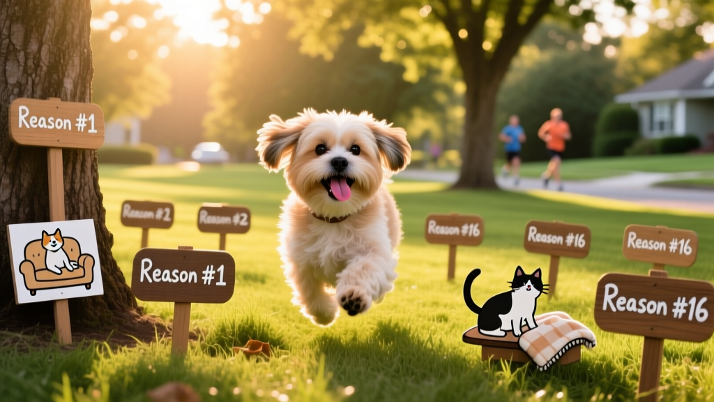 A joyful Shih Tzu running through a sunlit park