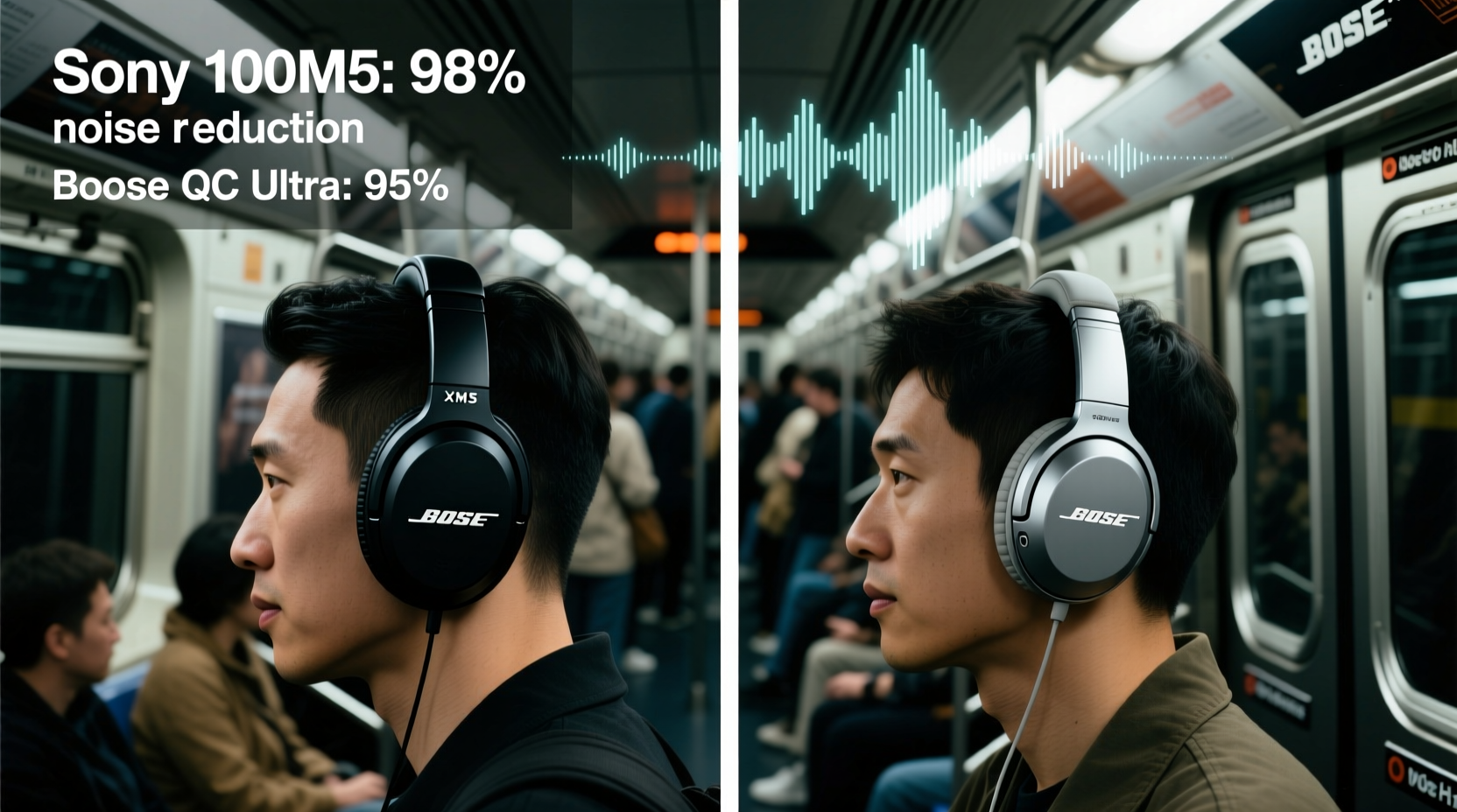 sony xm5 vs bose quietcomfort ultra which noise canceling headphones actually block out subway noise