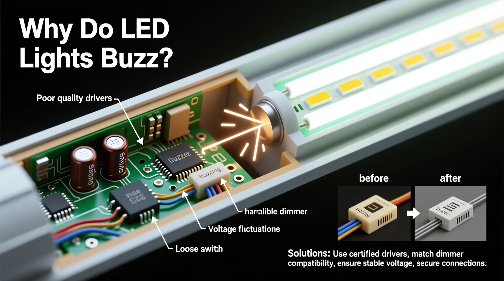 why do some led lights buzz and how to stop it