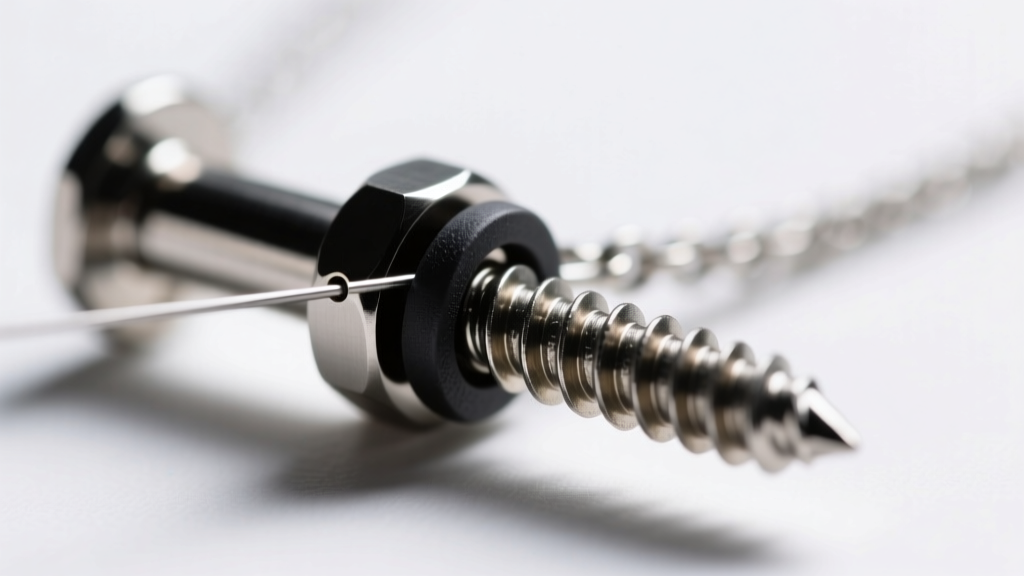 Macro view of titanium cremation necklace threading, showing the precision machined screw and a small rubber O-ring seal gasket.