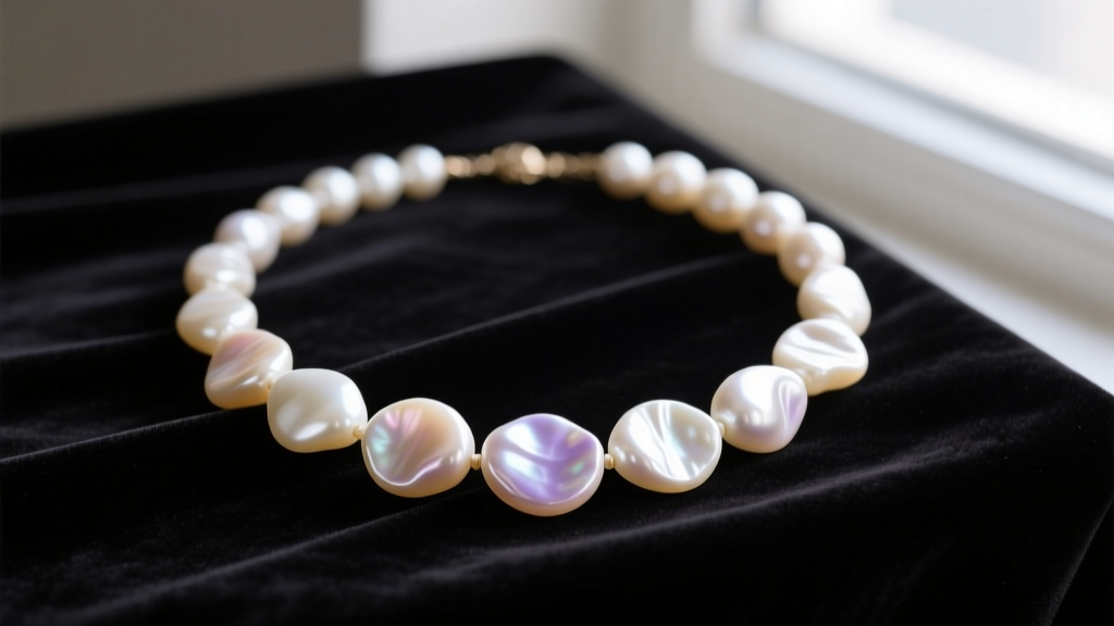 Vintage natural pearl necklace resting on dark velvet showcasing irregular baroque shapes and deep creamy orient luster