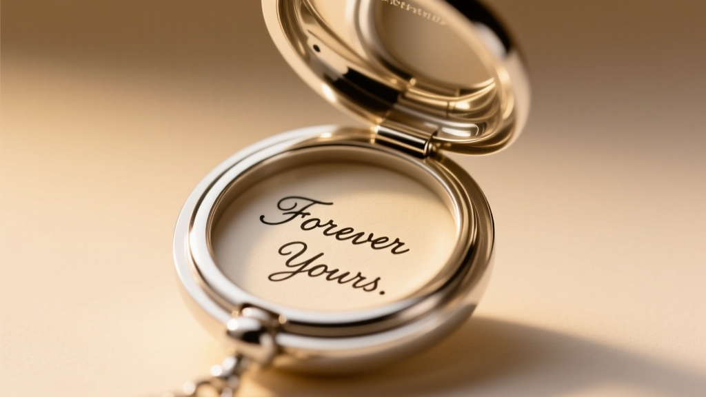 Sterling silver locket pendant open to reveal a microscopic laser-engraved handwritten note, illuminated by soft warm studio light