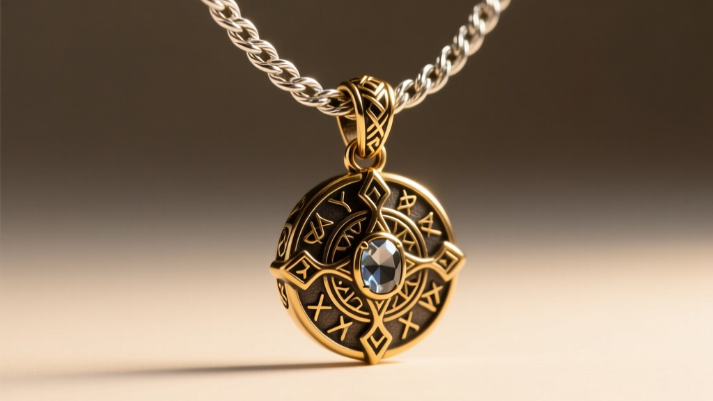 Close-up of a 2.5mm sterling silver rope chain threading through a heavy fantasy pendant bail, shown under warm studio lighting.