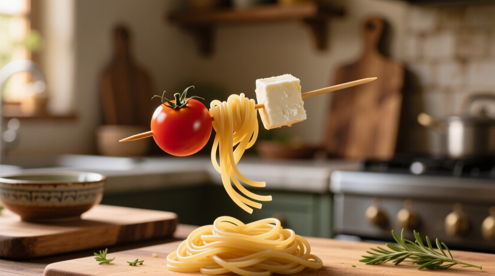 use uncooked pasta as an impromptu skewer