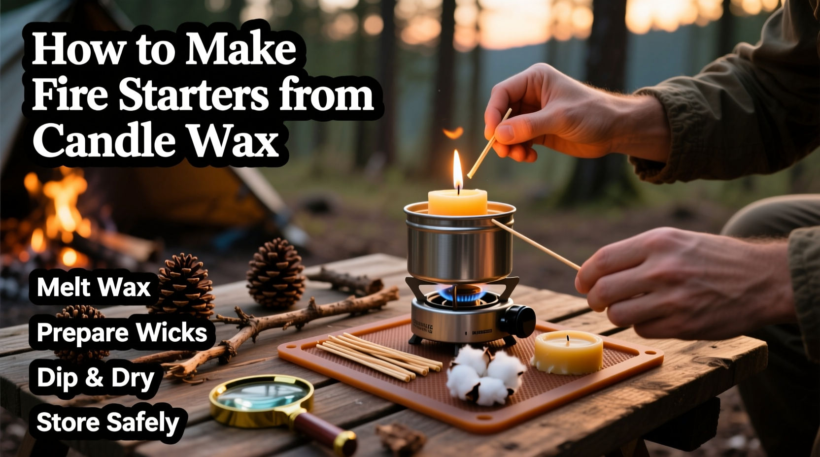 how to use leftover candle wax to make fire starters for camping