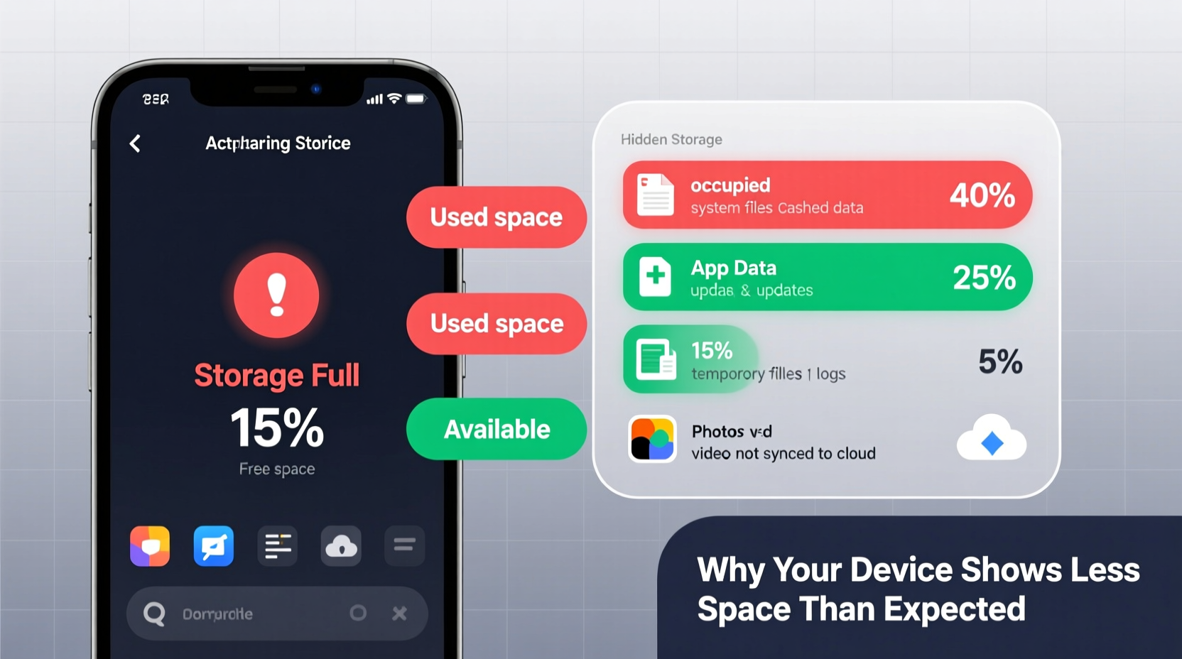 why does device storage show less available space than expected