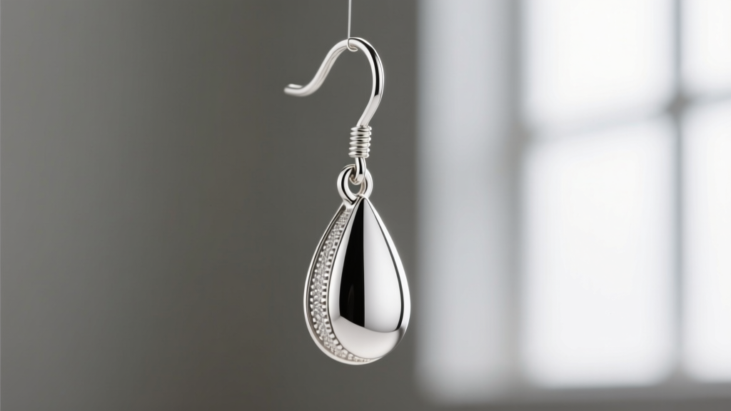 Macro shot of a 20-gauge sterling silver waterdrop earring hook and bail, showing the precise metal soldering joint clearly.