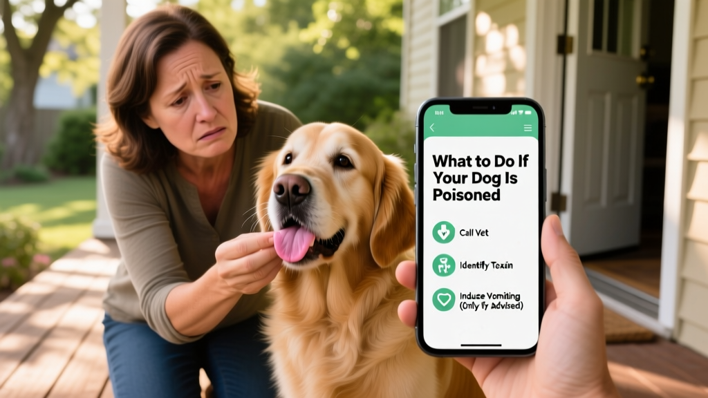 Close-up of a concerned dog owner gently checking their dog's gums while holding a phone