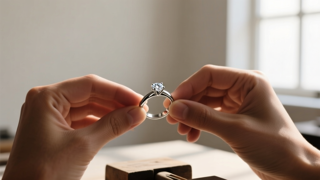 Jeweler's loupe view of the back of a gold pendant revealing the laser-engraved Disney copyright hallmark and 14k purity stamp