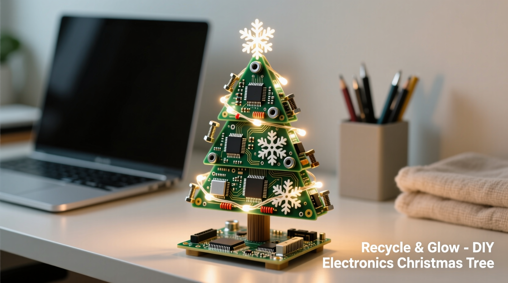 how to build a mini christmas tree for your desk using recycled electronics parts