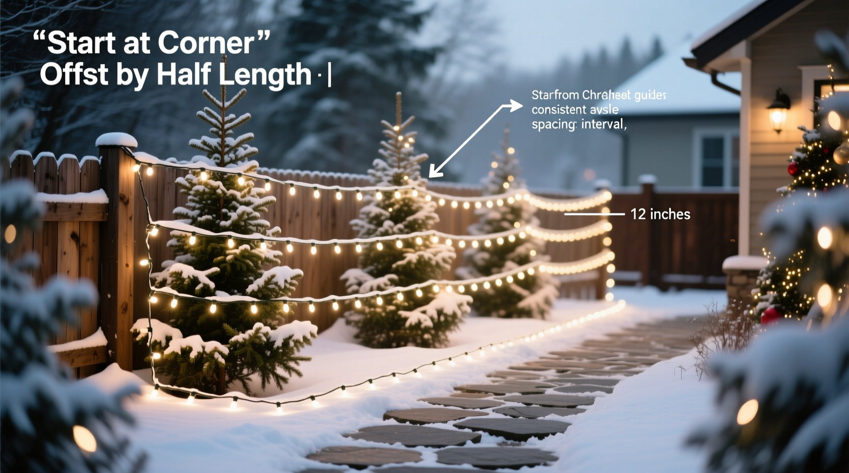 how to stagger christmas light placement for even coverage