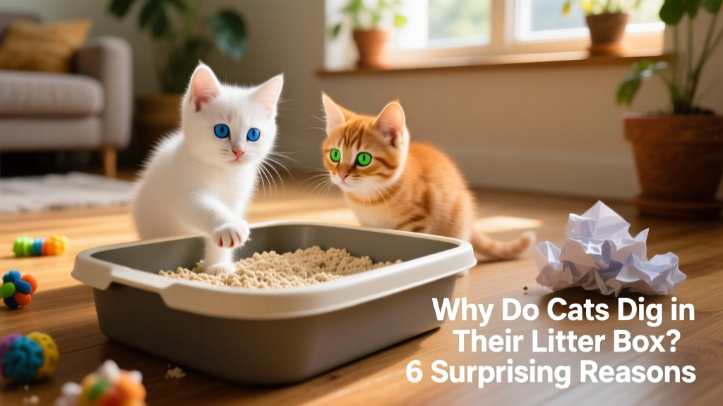 two kittens looking into a large cat litter box