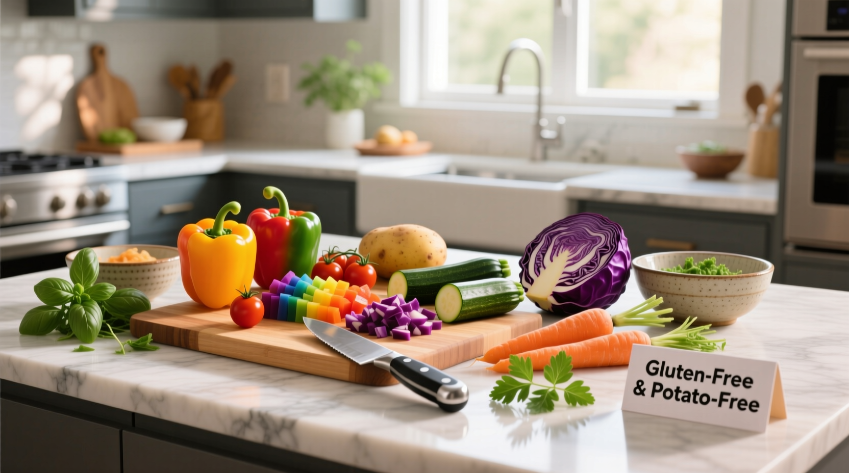 Colorful gluten free potato free meal preparation