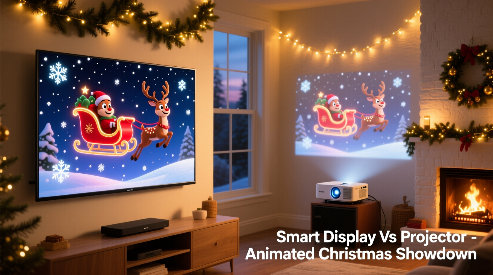 smart display vs projector for showing animated christmas scenes at home