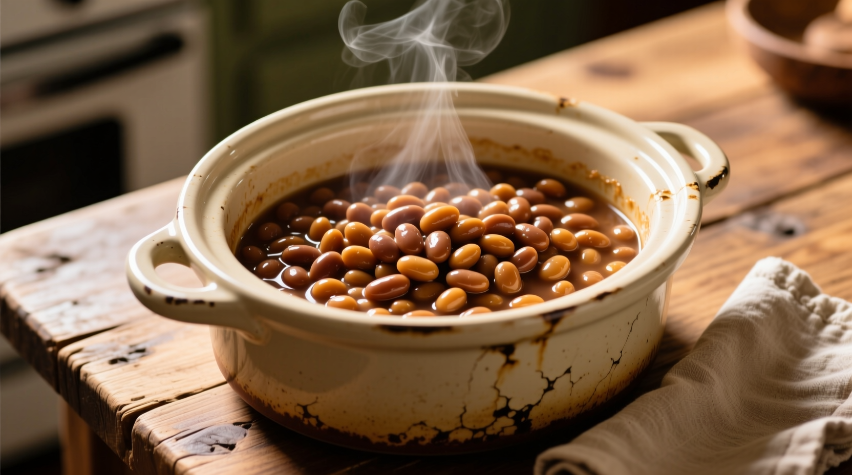 Slow cooker filled with perfectly cooked pinto beans