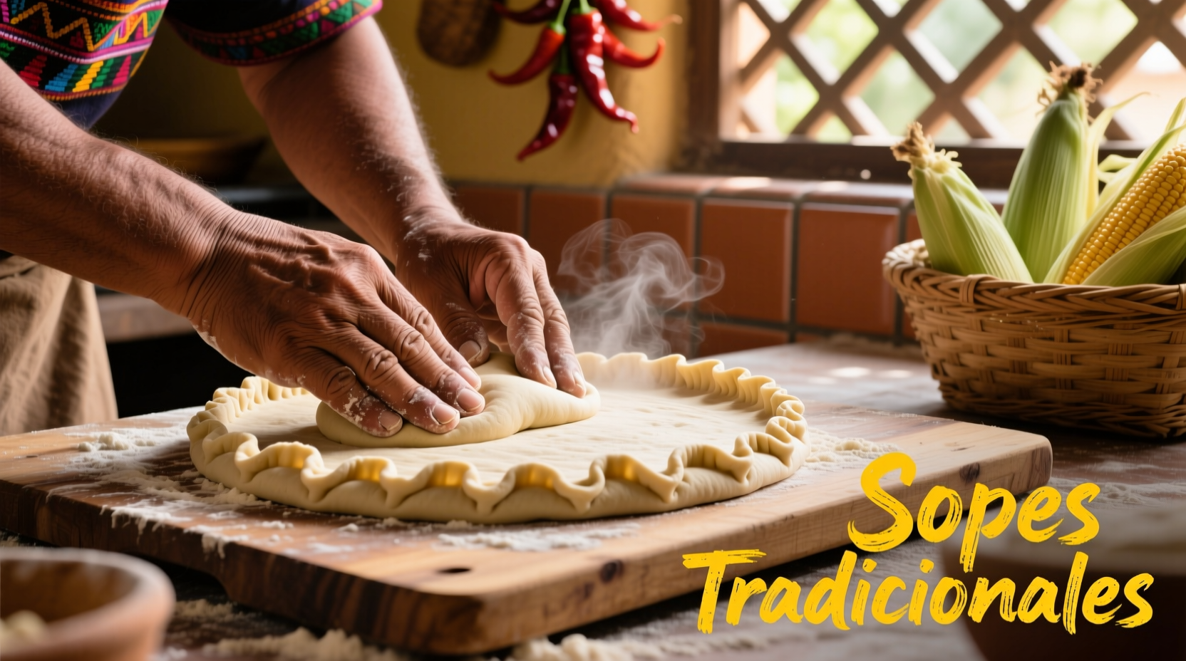 Hand shaping traditional Mexican sopes with raised edges