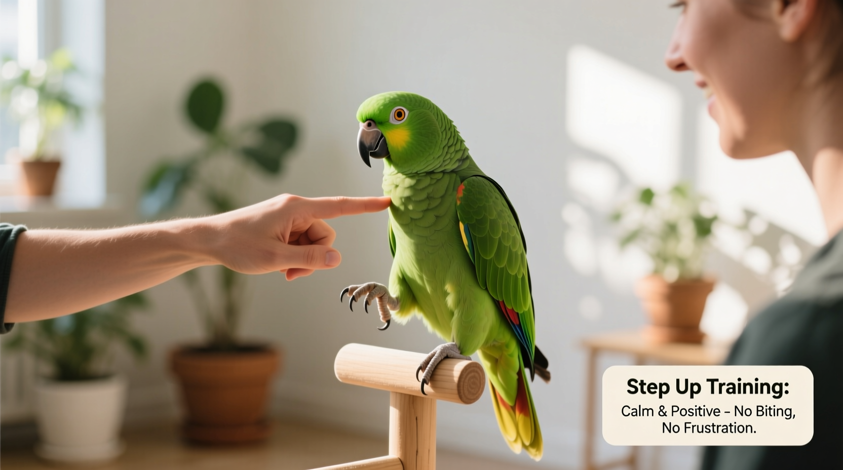 how to teach your parrot to step up without biting frustration free method