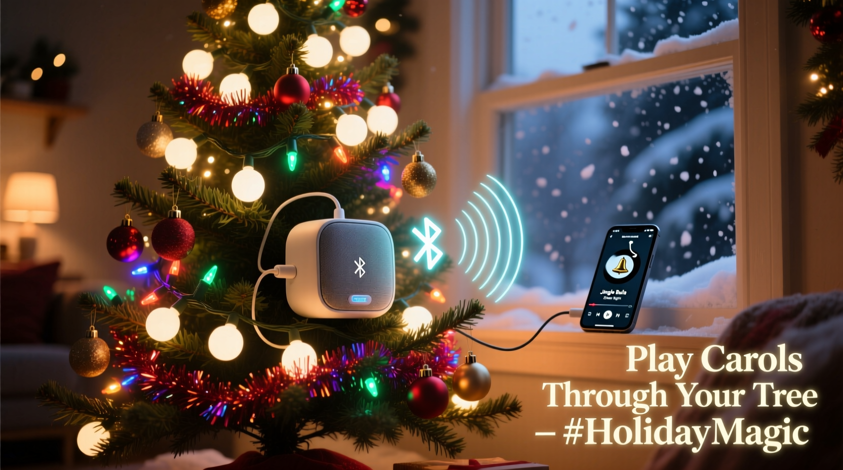 how to use bluetooth speakers to play carols through your tree