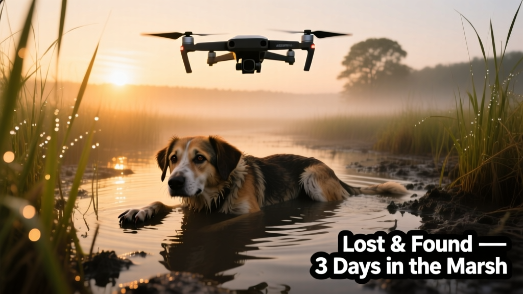 Drone Finds Missing Dog Who Was Stuck in Marsh