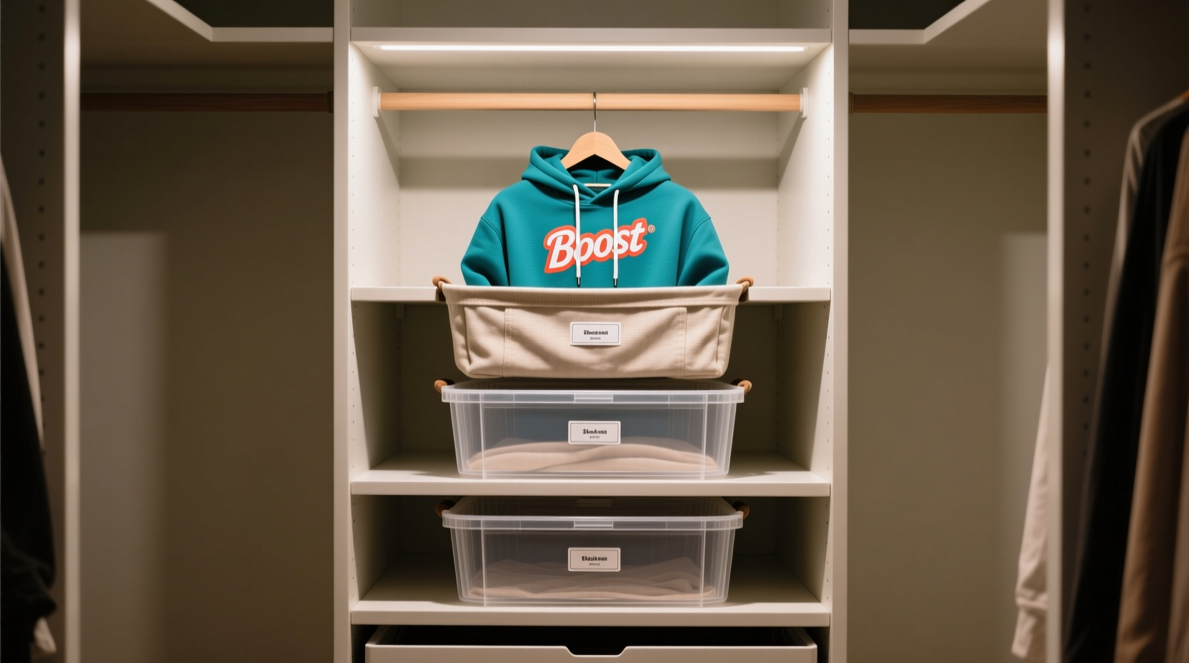 closet shelf risers vs stackable baskets for hoodies