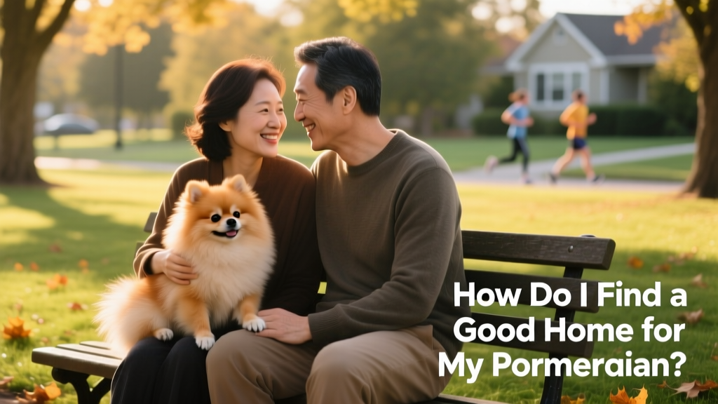 Two adults and a Pomeranian sitting together on a grassy park bench, interacting gently