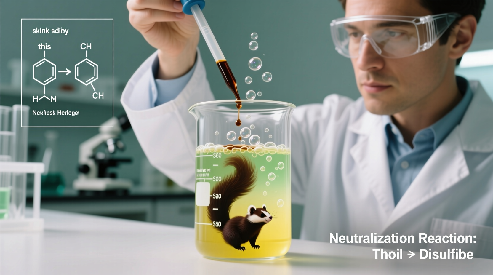 Skunk spray neutralization process demonstration