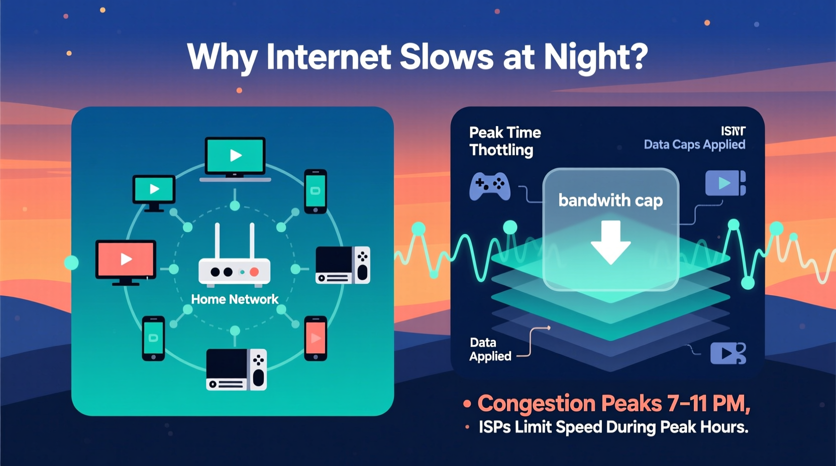 why is my internet slow at night bandwidth congestion and isp throttling