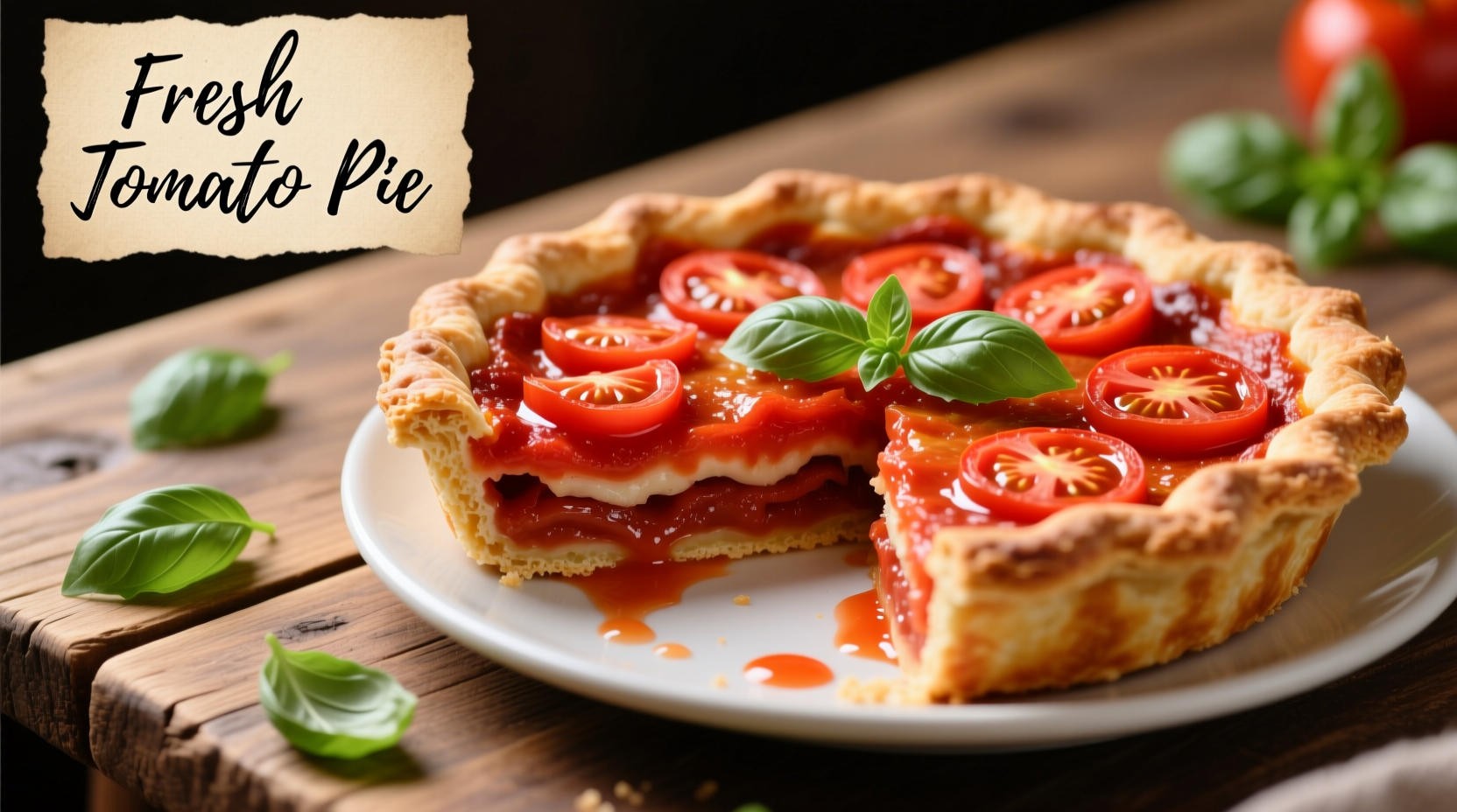 Fresh tomato pie with vibrant red topping