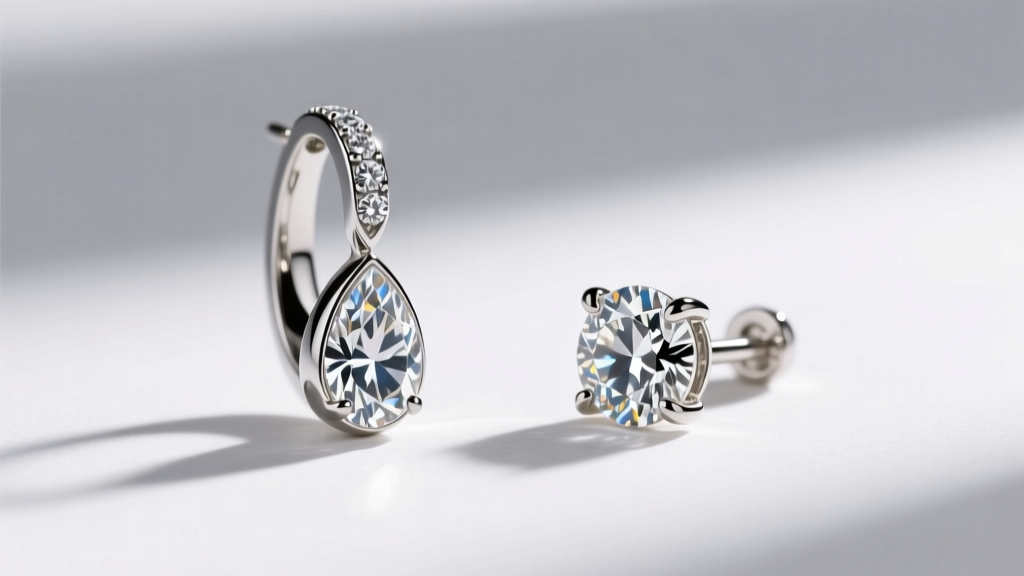 Side profile comparison of a bezel-set lab-grown diamond drop earring against a traditional four-prong natural diamond earring.
