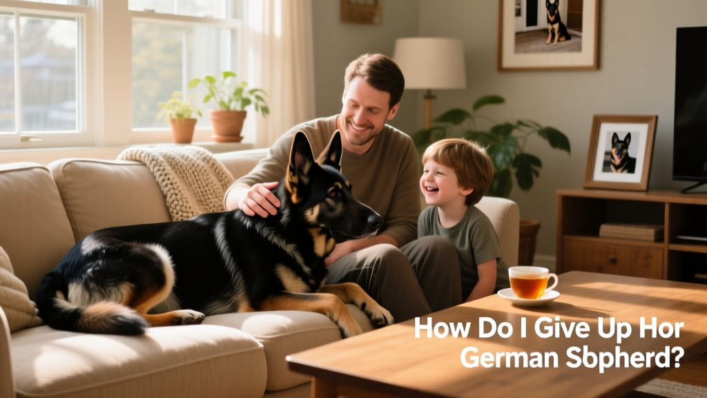 A German Shepherd relaxing comfortably in a cozy living room with a foster family