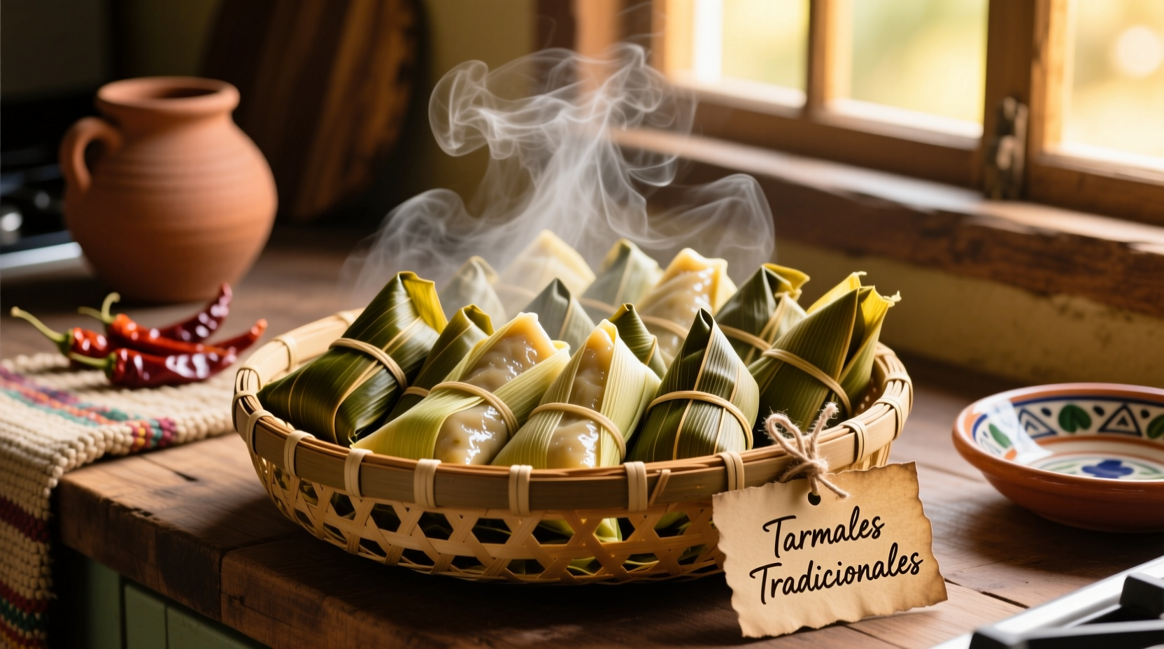 Steaming basket with traditional Mexican tamales