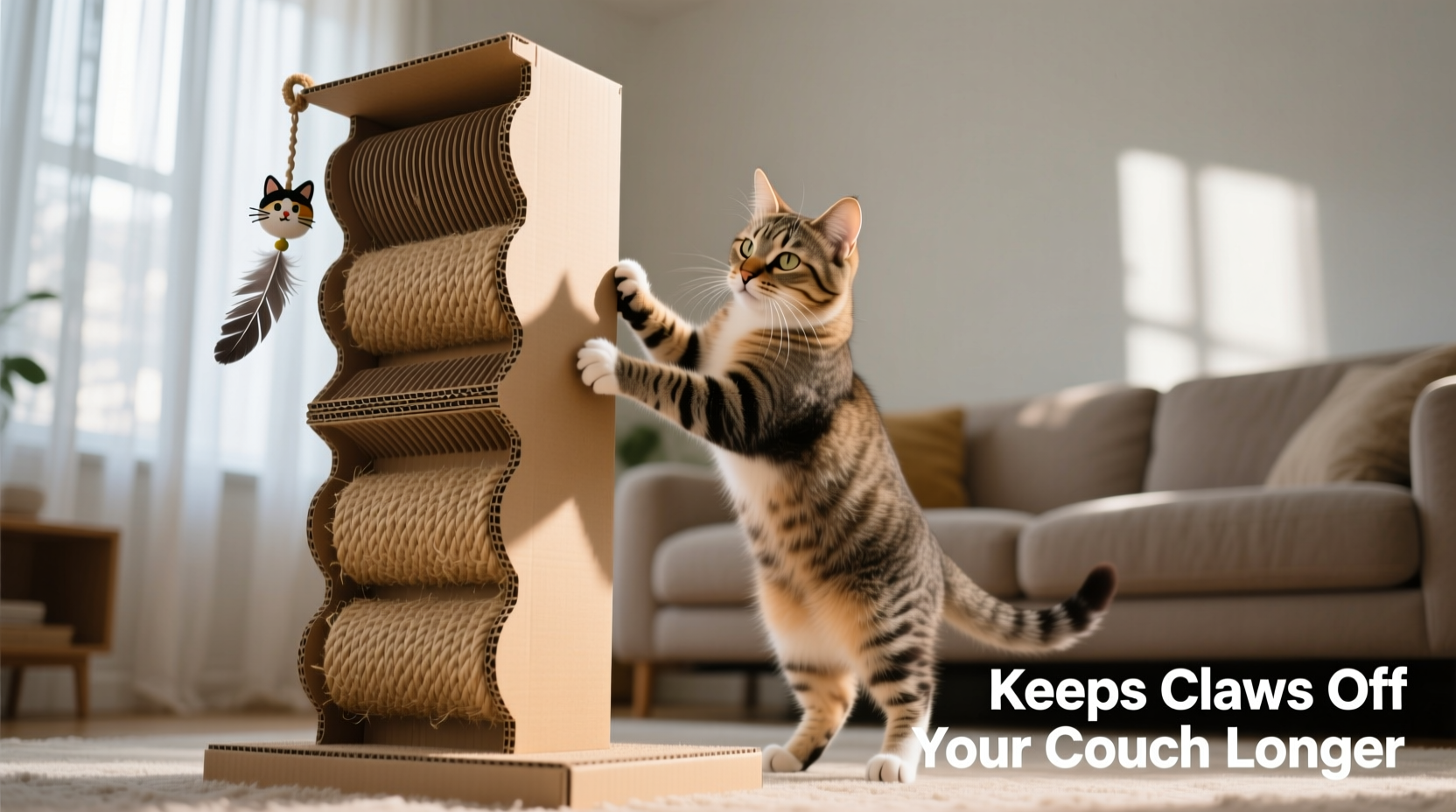 cat scratching post or cardboard scratcher which keeps claws off your couch longer