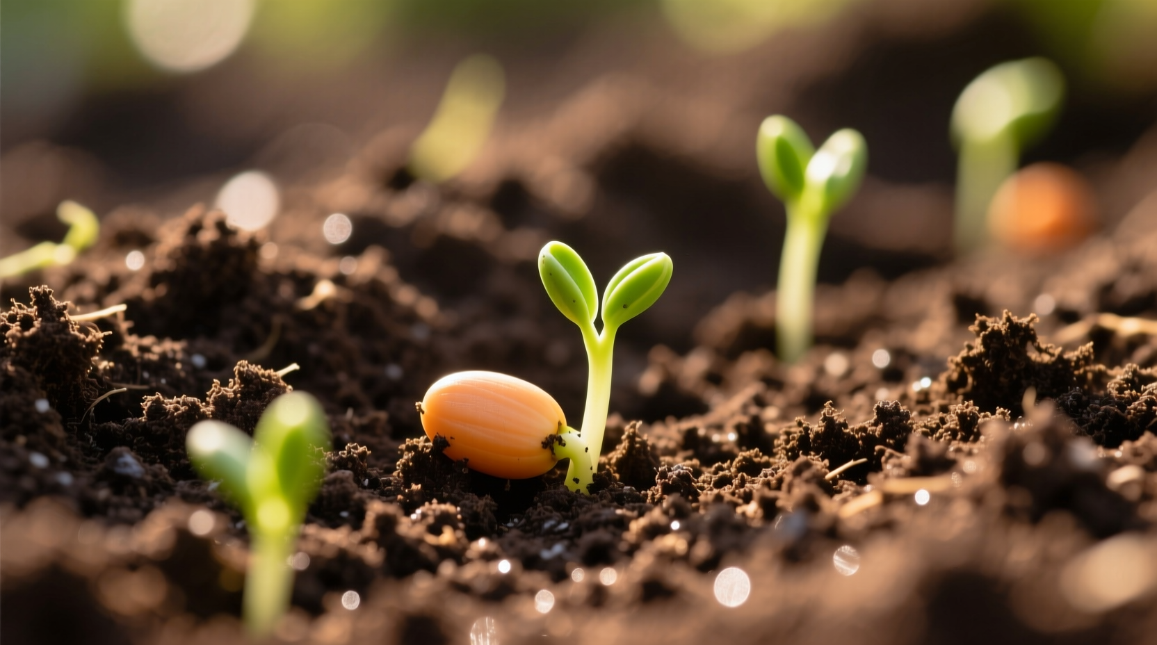Close-up of freshly planted carrot seeds in loose garden soil