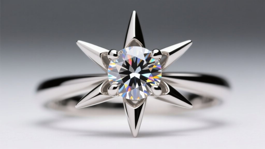 Extreme close-up of a six-prong platinum setting securing a round brilliant diamond pendant, highlighting the thick prong tips.