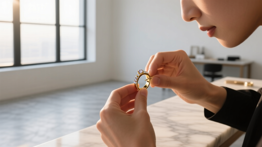 A jeweler's loupe magnifying the delicate threads of a titanium screw back earring post, highlighting precision metal machining.