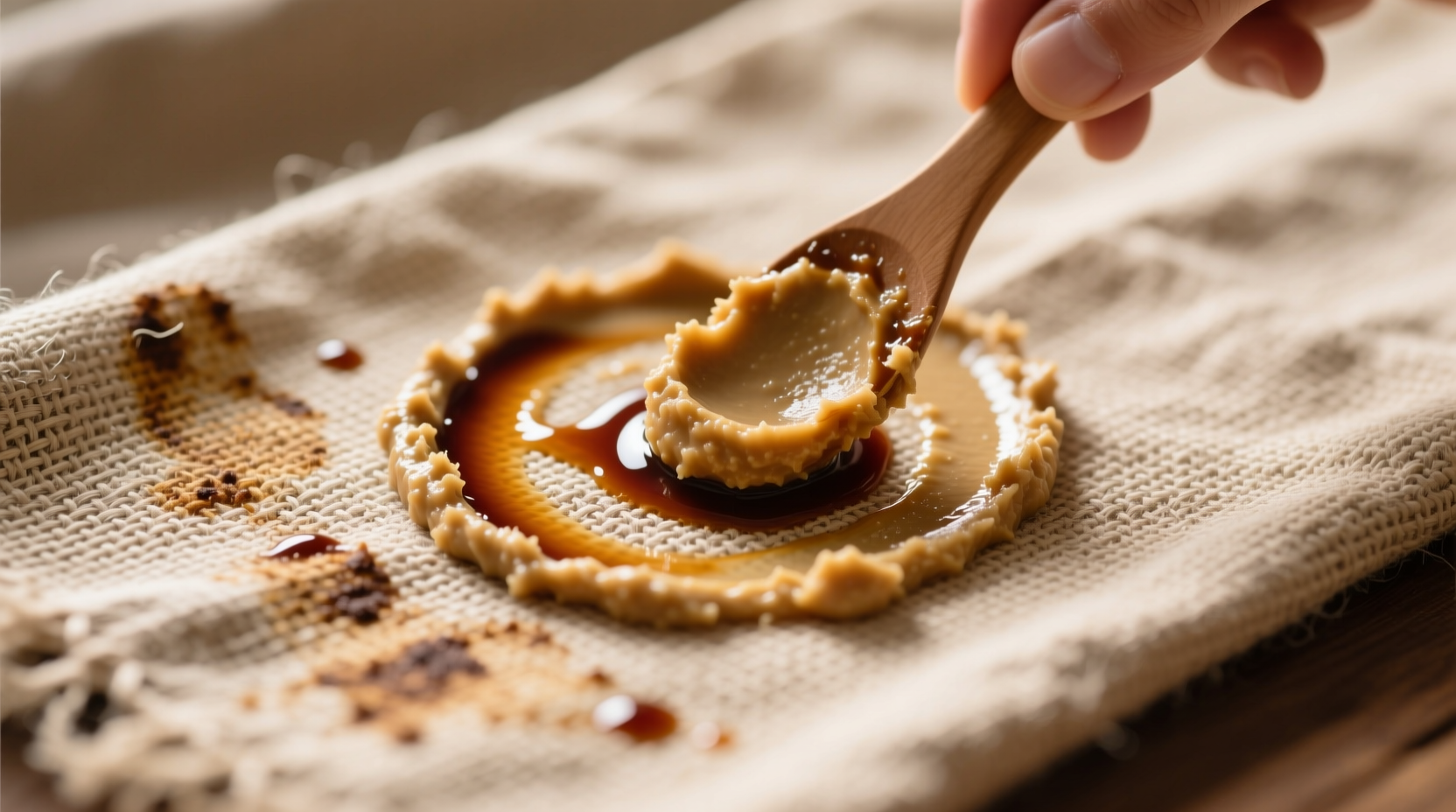 remove soy sauce stains from hemp runners with miso