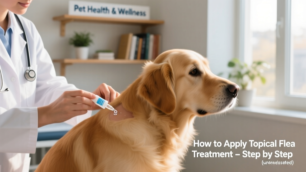 Close-up of a veterinarian applying a topical flea treatment between a dog's shoulder blades