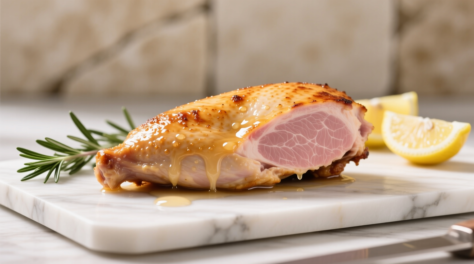 Perfectly cooked juicy chicken breast on cutting board