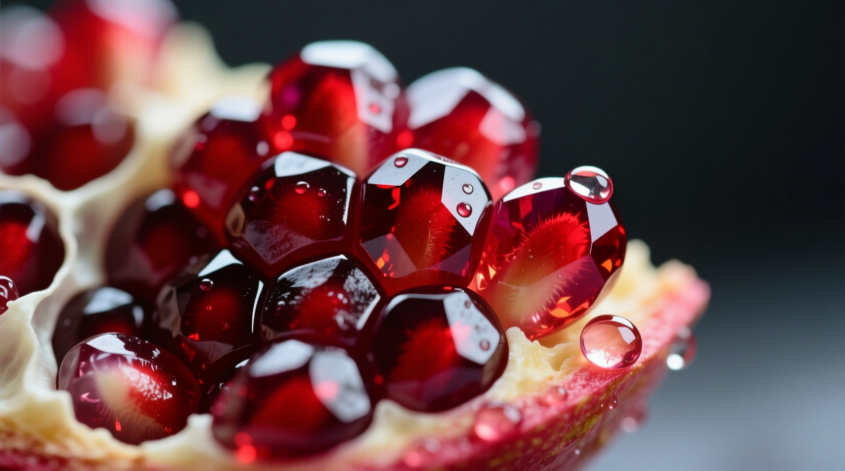 Close-up of pomegranate arils showing jewel-like seeds